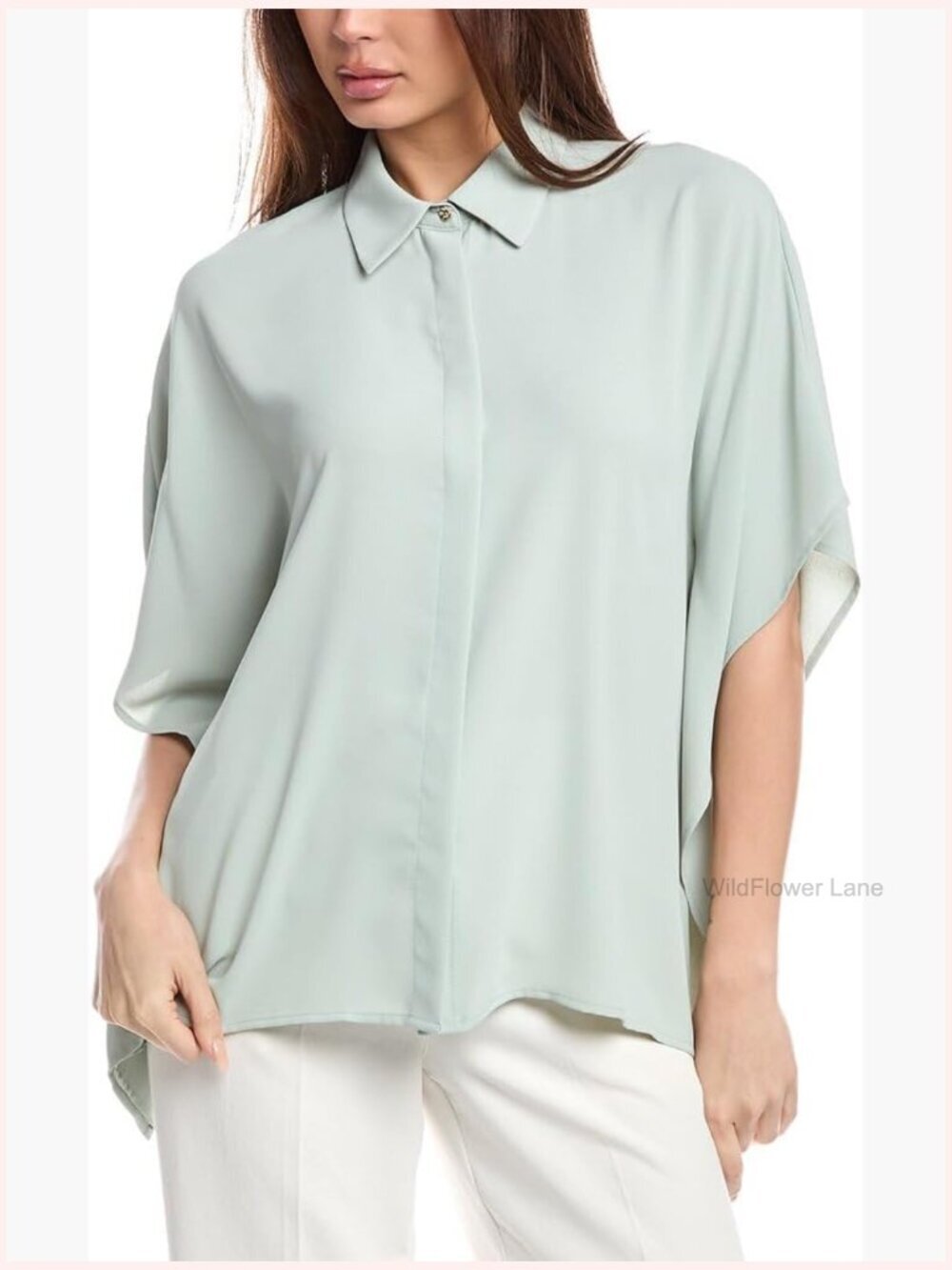 Button Front Dolman Sleeve Blouse Collared Neck Blouse